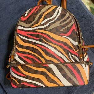 Zebra Stripe Mini Backpack in Brown, Orange & Pink